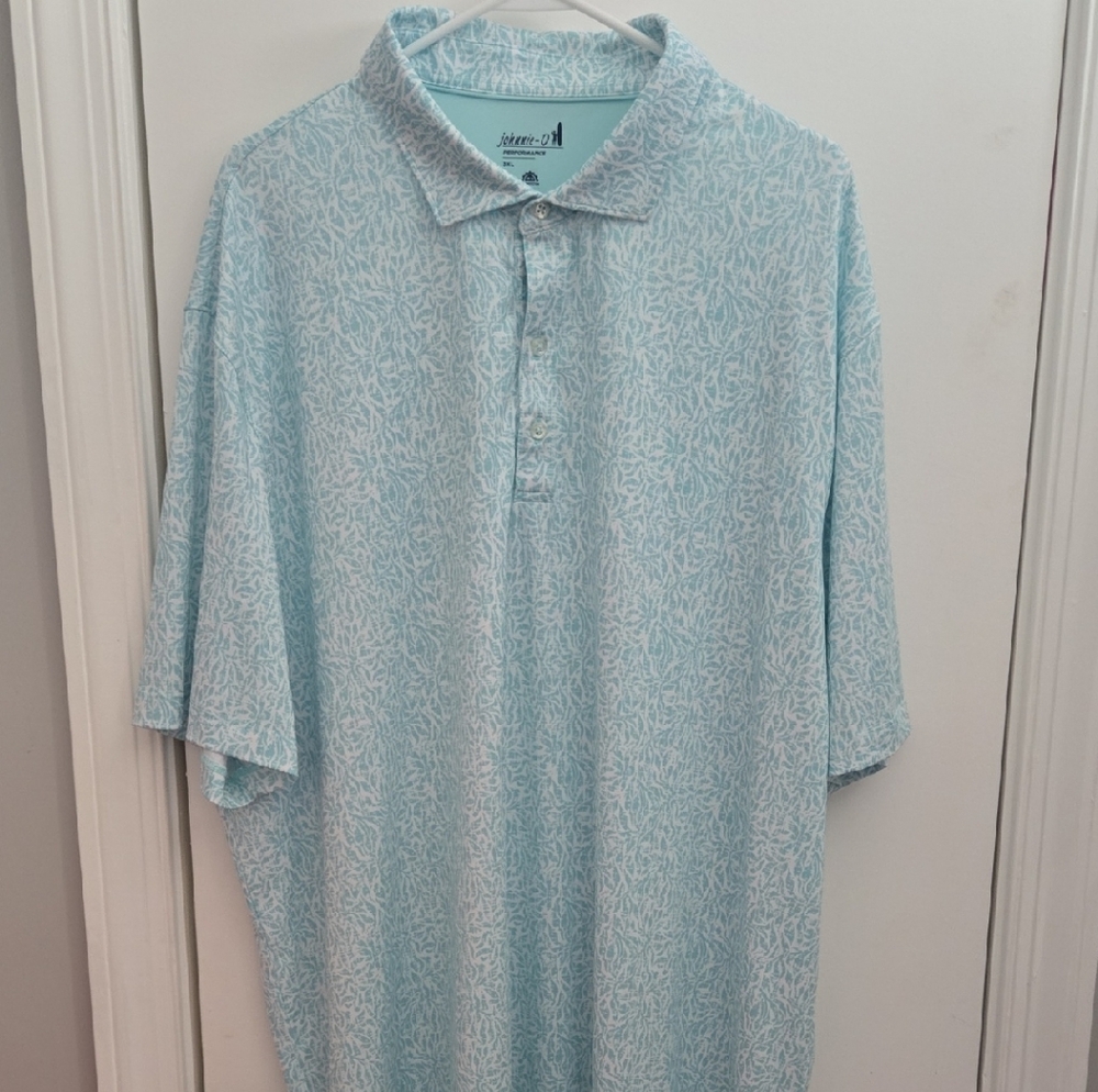 johnnie-O Light Blue Patterned Polo Shirt